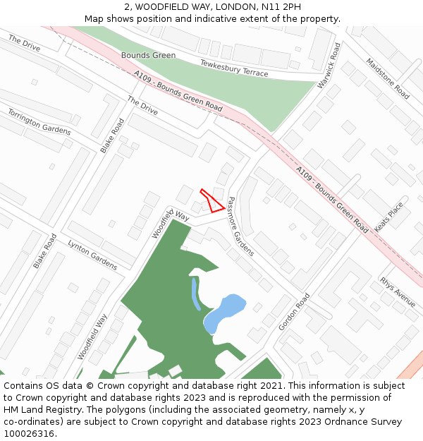 2, WOODFIELD WAY, LONDON, N11 2PH: Location map and indicative extent of plot
