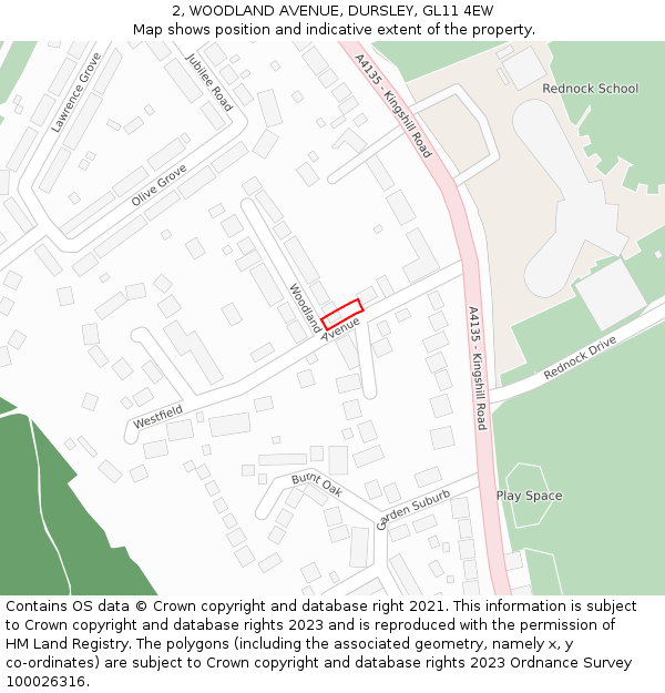 2, WOODLAND AVENUE, DURSLEY, GL11 4EW: Location map and indicative extent of plot