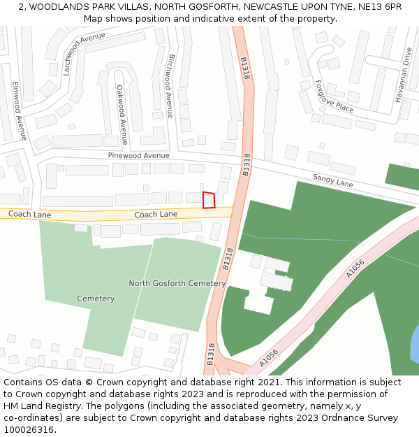 2, WOODLANDS PARK VILLAS, NORTH GOSFORTH, NEWCASTLE UPON TYNE, NE13 6PR: Location map and indicative extent of plot