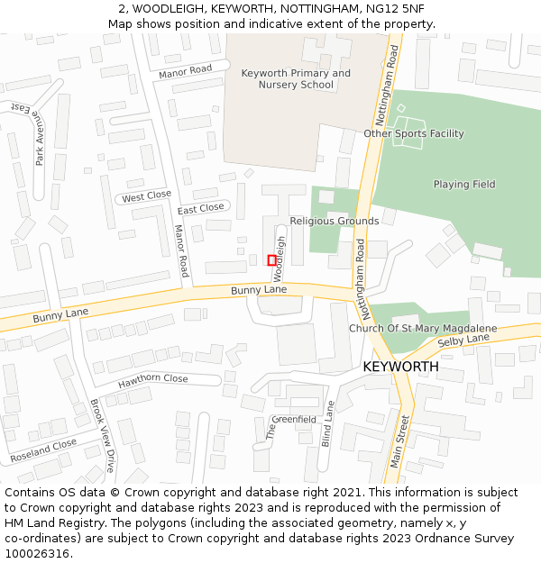 2, WOODLEIGH, KEYWORTH, NOTTINGHAM, NG12 5NF: Location map and indicative extent of plot