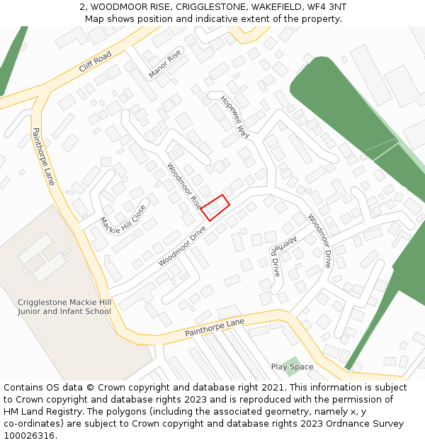 2, WOODMOOR RISE, CRIGGLESTONE, WAKEFIELD, WF4 3NT: Location map and indicative extent of plot