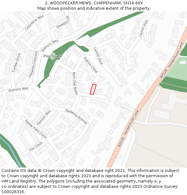 2, WOODPECKER MEWS, CHIPPENHAM, SN14 6XX: Location map and indicative extent of plot