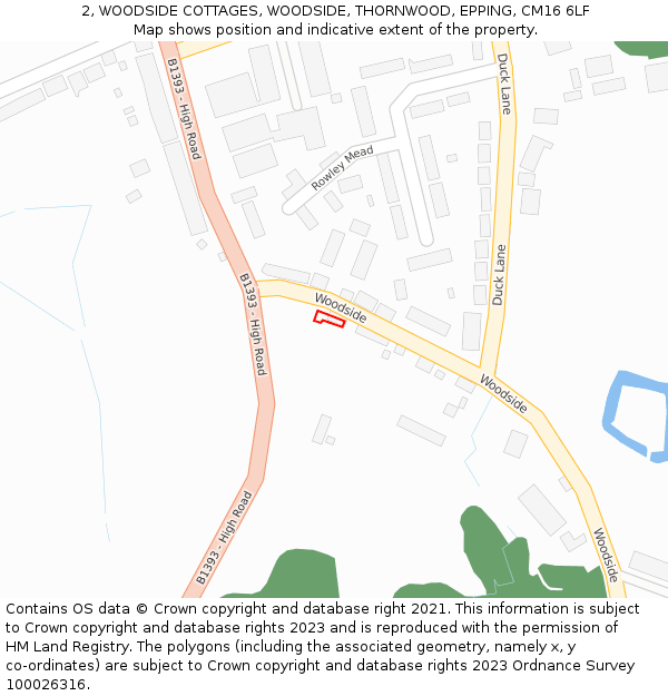 2, WOODSIDE COTTAGES, WOODSIDE, THORNWOOD, EPPING, CM16 6LF: Location map and indicative extent of plot