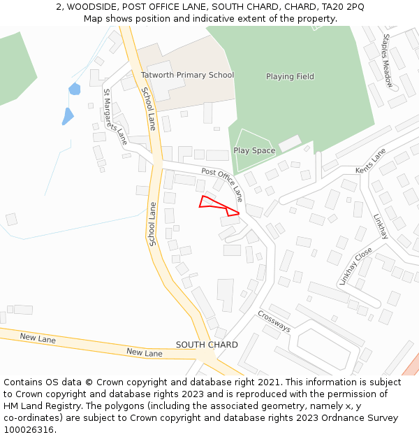 2, WOODSIDE, POST OFFICE LANE, SOUTH CHARD, CHARD, TA20 2PQ: Location map and indicative extent of plot