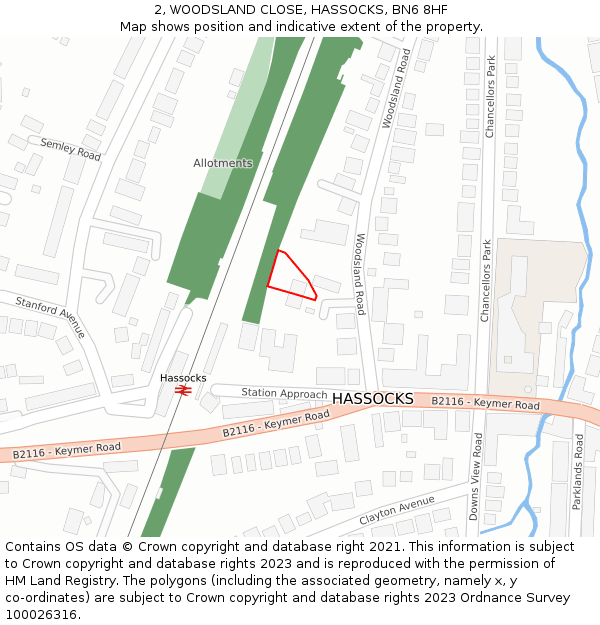 2, WOODSLAND CLOSE, HASSOCKS, BN6 8HF: Location map and indicative extent of plot