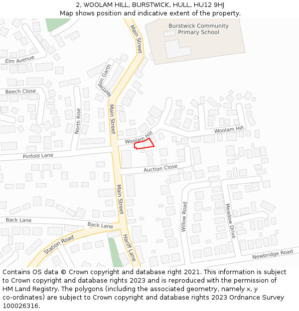 2, WOOLAM HILL, BURSTWICK, HULL, HU12 9HJ: Location map and indicative extent of plot