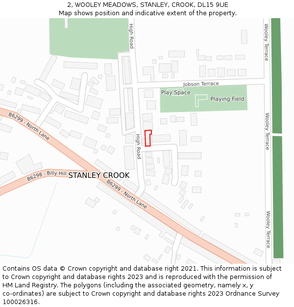 2, WOOLEY MEADOWS, STANLEY, CROOK, DL15 9UE: Location map and indicative extent of plot