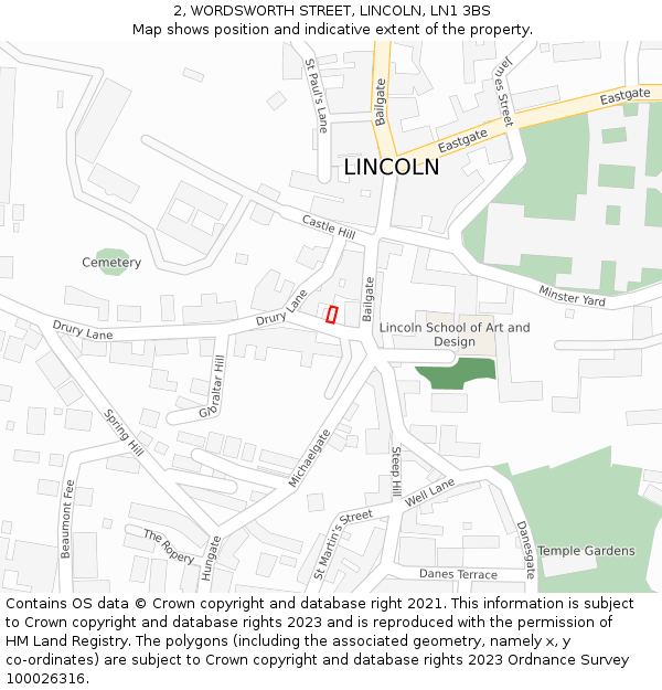 2, WORDSWORTH STREET, LINCOLN, LN1 3BS: Location map and indicative extent of plot