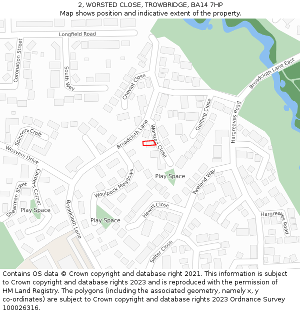 2, WORSTED CLOSE, TROWBRIDGE, BA14 7HP: Location map and indicative extent of plot
