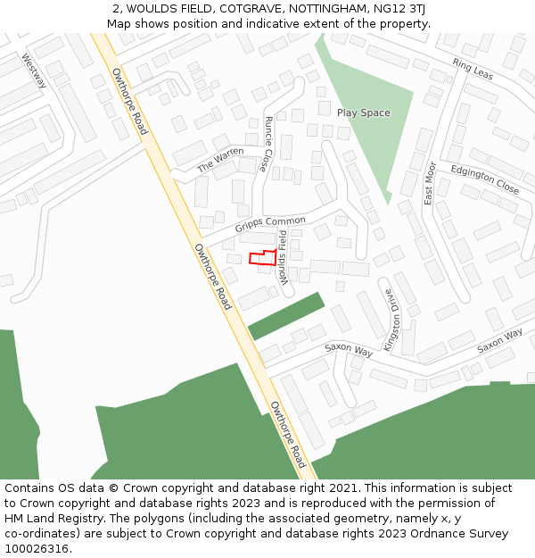 2, WOULDS FIELD, COTGRAVE, NOTTINGHAM, NG12 3TJ: Location map and indicative extent of plot