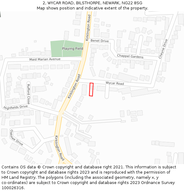 2, WYCAR ROAD, BILSTHORPE, NEWARK, NG22 8SG: Location map and indicative extent of plot