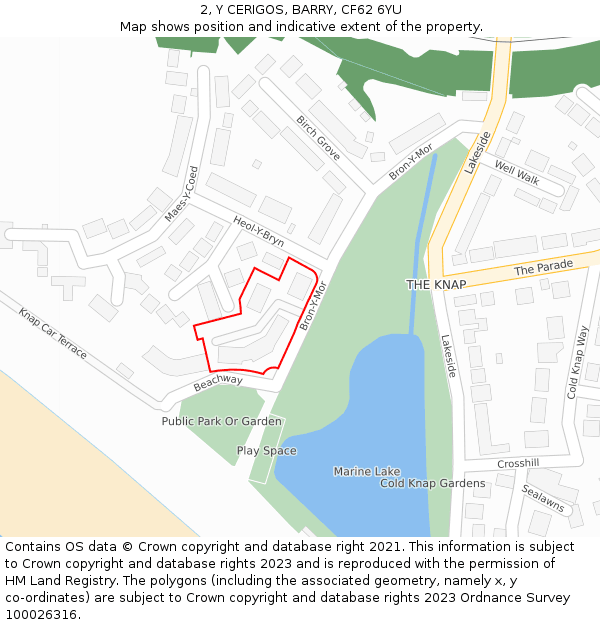 2, Y CERIGOS, BARRY, CF62 6YU: Location map and indicative extent of plot