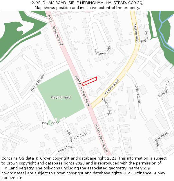 2, YELDHAM ROAD, SIBLE HEDINGHAM, HALSTEAD, CO9 3QJ: Location map and indicative extent of plot