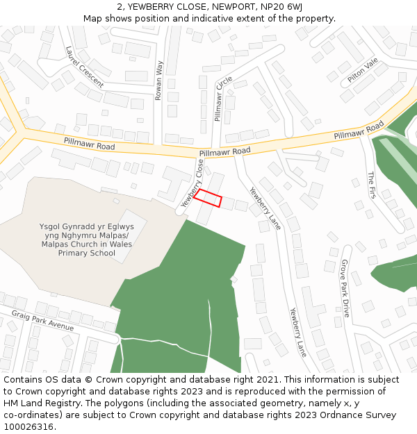 2, YEWBERRY CLOSE, NEWPORT, NP20 6WJ: Location map and indicative extent of plot