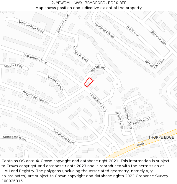 2, YEWDALL WAY, BRADFORD, BD10 8EE: Location map and indicative extent of plot