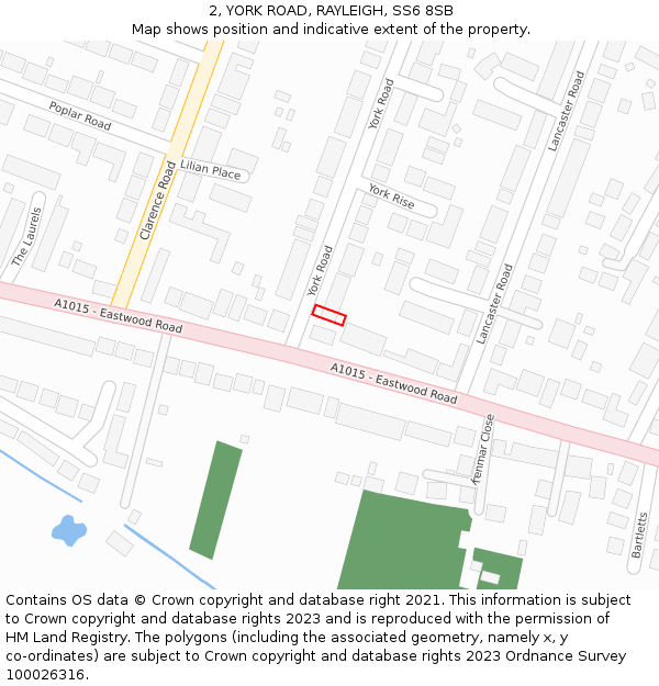 2, YORK ROAD, RAYLEIGH, SS6 8SB: Location map and indicative extent of plot