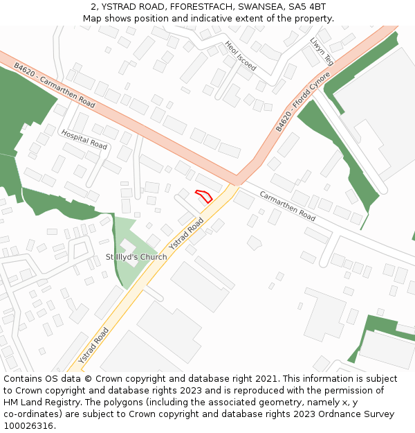 2, YSTRAD ROAD, FFORESTFACH, SWANSEA, SA5 4BT: Location map and indicative extent of plot