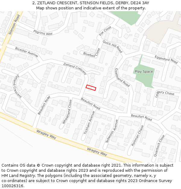 2, ZETLAND CRESCENT, STENSON FIELDS, DERBY, DE24 3AY: Location map and indicative extent of plot