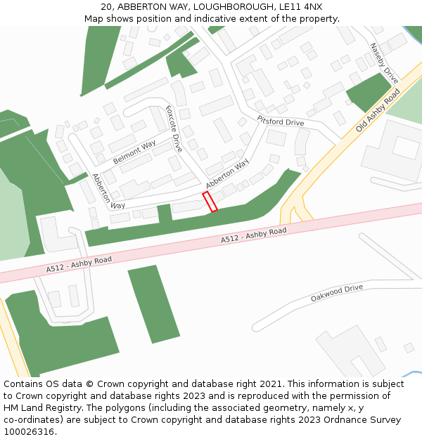20, ABBERTON WAY, LOUGHBOROUGH, LE11 4NX: Location map and indicative extent of plot