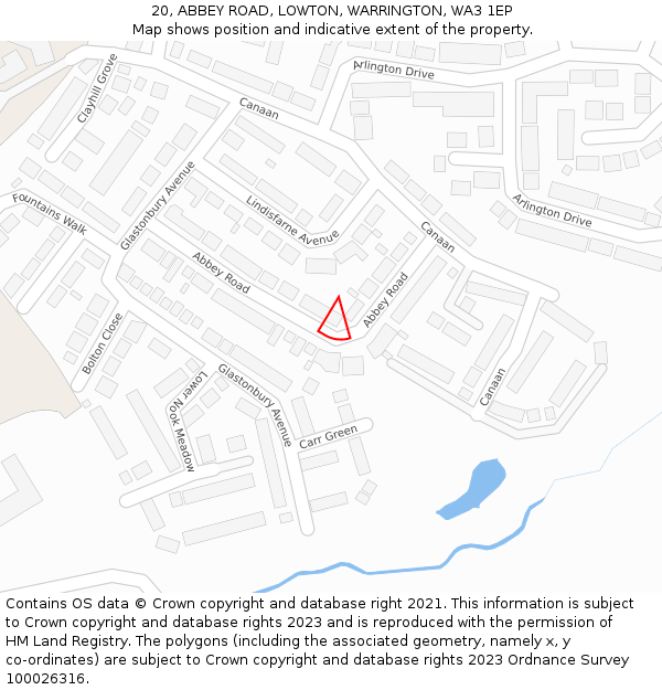 20, ABBEY ROAD, LOWTON, WARRINGTON, WA3 1EP: Location map and indicative extent of plot