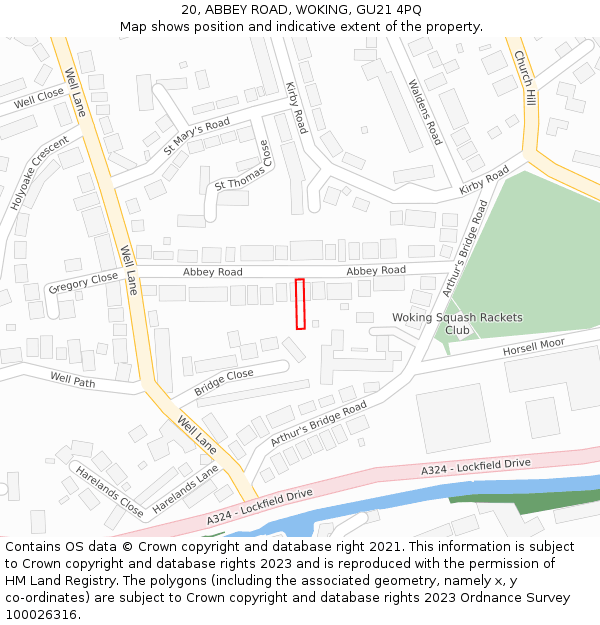 20, ABBEY ROAD, WOKING, GU21 4PQ: Location map and indicative extent of plot