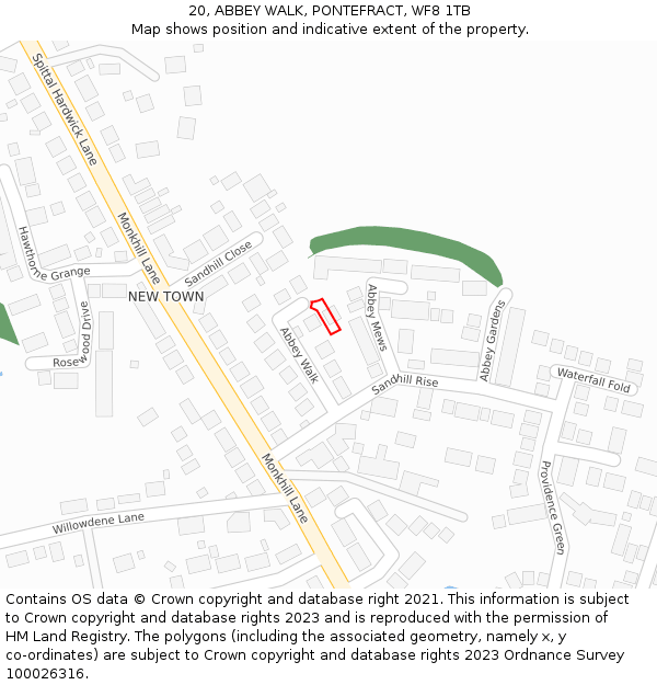 20, ABBEY WALK, PONTEFRACT, WF8 1TB: Location map and indicative extent of plot