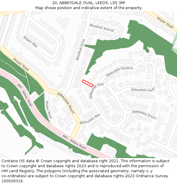 20, ABBEYDALE OVAL, LEEDS, LS5 3RF: Location map and indicative extent of plot