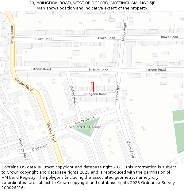 20, ABINGDON ROAD, WEST BRIDGFORD, NOTTINGHAM, NG2 5JR: Location map and indicative extent of plot