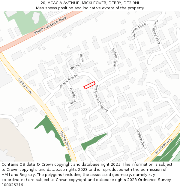 20, ACACIA AVENUE, MICKLEOVER, DERBY, DE3 9NL: Location map and indicative extent of plot