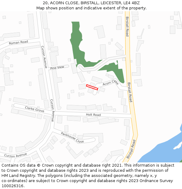 20, ACORN CLOSE, BIRSTALL, LEICESTER, LE4 4BZ: Location map and indicative extent of plot