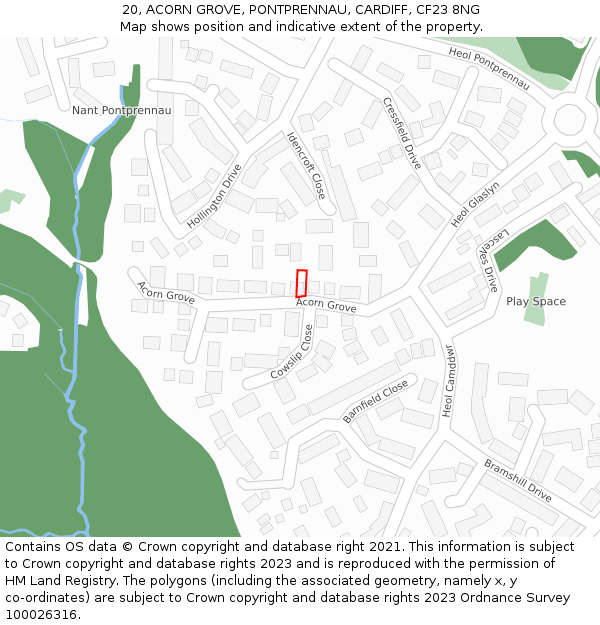 20, ACORN GROVE, PONTPRENNAU, CARDIFF, CF23 8NG: Location map and indicative extent of plot