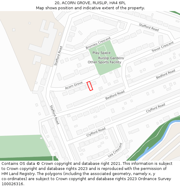 20, ACORN GROVE, RUISLIP, HA4 6PL: Location map and indicative extent of plot