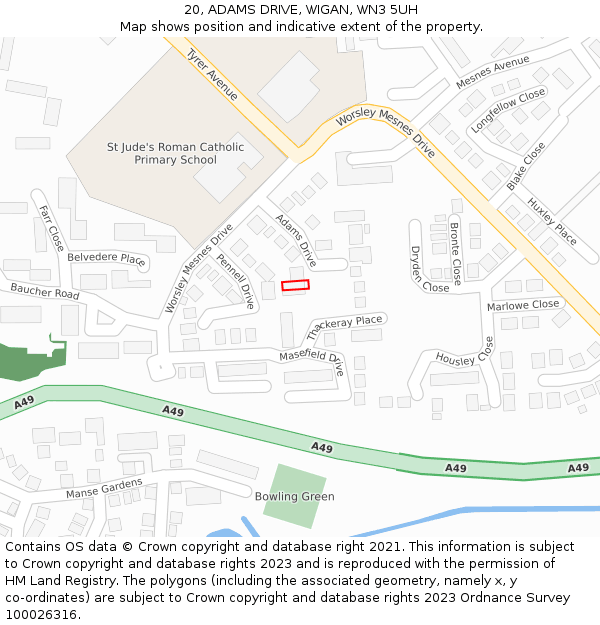 20, ADAMS DRIVE, WIGAN, WN3 5UH: Location map and indicative extent of plot
