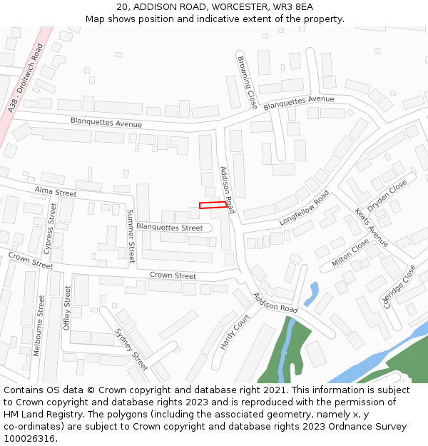 20, ADDISON ROAD, WORCESTER, WR3 8EA: Location map and indicative extent of plot