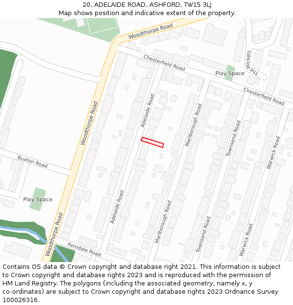 20, ADELAIDE ROAD, ASHFORD, TW15 3LJ: Location map and indicative extent of plot