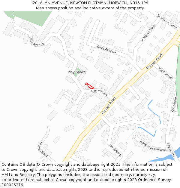 20, ALAN AVENUE, NEWTON FLOTMAN, NORWICH, NR15 1PY: Location map and indicative extent of plot