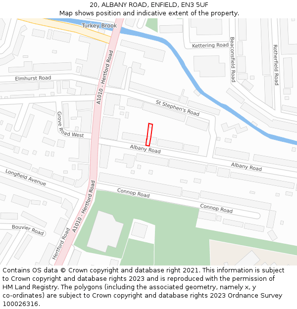 20, ALBANY ROAD, ENFIELD, EN3 5UF: Location map and indicative extent of plot