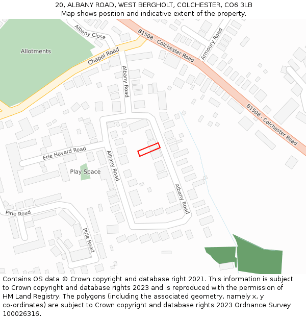 20, ALBANY ROAD, WEST BERGHOLT, COLCHESTER, CO6 3LB: Location map and indicative extent of plot