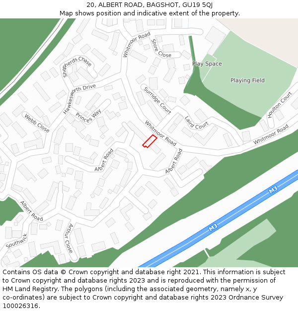 20, ALBERT ROAD, BAGSHOT, GU19 5QJ: Location map and indicative extent of plot