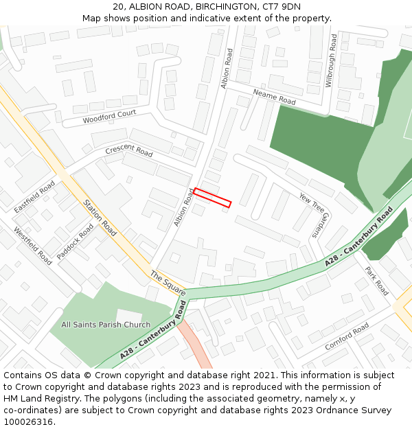 20, ALBION ROAD, BIRCHINGTON, CT7 9DN: Location map and indicative extent of plot