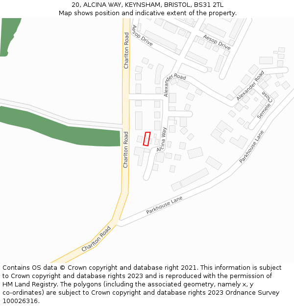 20, ALCINA WAY, KEYNSHAM, BRISTOL, BS31 2TL: Location map and indicative extent of plot