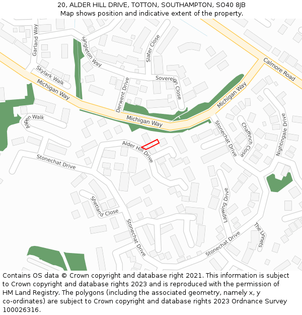 20, ALDER HILL DRIVE, TOTTON, SOUTHAMPTON, SO40 8JB: Location map and indicative extent of plot