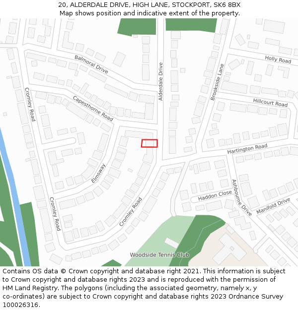 20, ALDERDALE DRIVE, HIGH LANE, STOCKPORT, SK6 8BX: Location map and indicative extent of plot