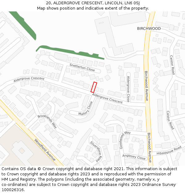 20, ALDERGROVE CRESCENT, LINCOLN, LN6 0SJ: Location map and indicative extent of plot