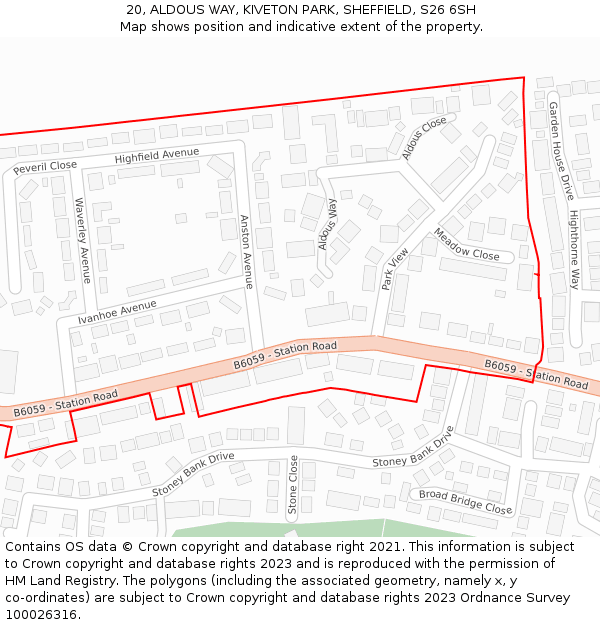 20, ALDOUS WAY, KIVETON PARK, SHEFFIELD, S26 6SH: Location map and indicative extent of plot