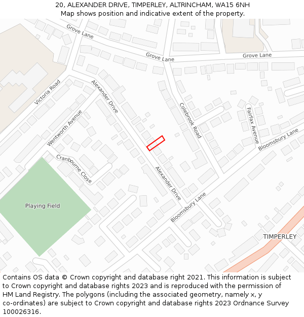 20, ALEXANDER DRIVE, TIMPERLEY, ALTRINCHAM, WA15 6NH: Location map and indicative extent of plot