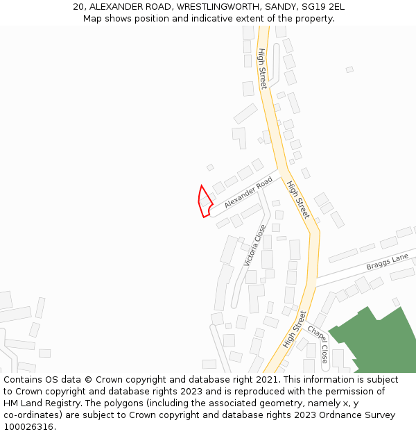 20, ALEXANDER ROAD, WRESTLINGWORTH, SANDY, SG19 2EL: Location map and indicative extent of plot