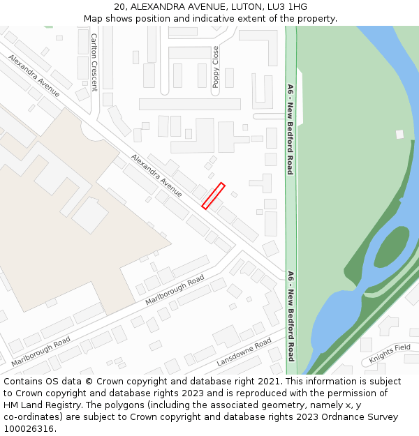 20, ALEXANDRA AVENUE, LUTON, LU3 1HG: Location map and indicative extent of plot