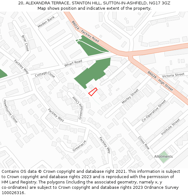 20, ALEXANDRA TERRACE, STANTON HILL, SUTTON-IN-ASHFIELD, NG17 3GZ: Location map and indicative extent of plot