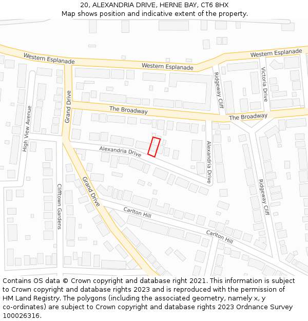 20, ALEXANDRIA DRIVE, HERNE BAY, CT6 8HX: Location map and indicative extent of plot